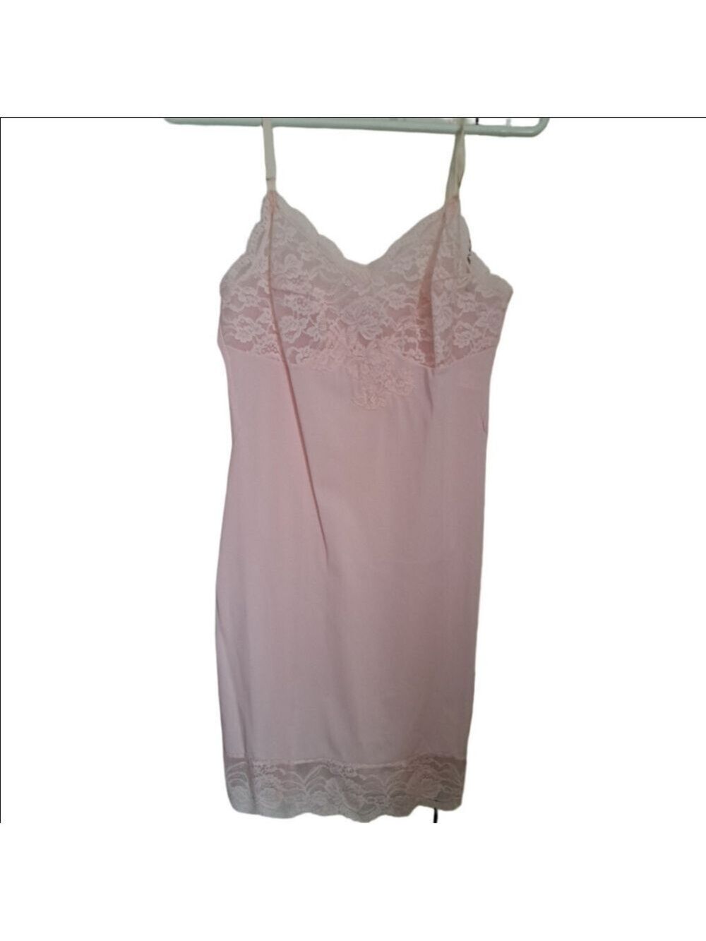 VTG Sears Soft Pink Slip Boudoir Lingerie Crisp Floral Lace 36 Short
